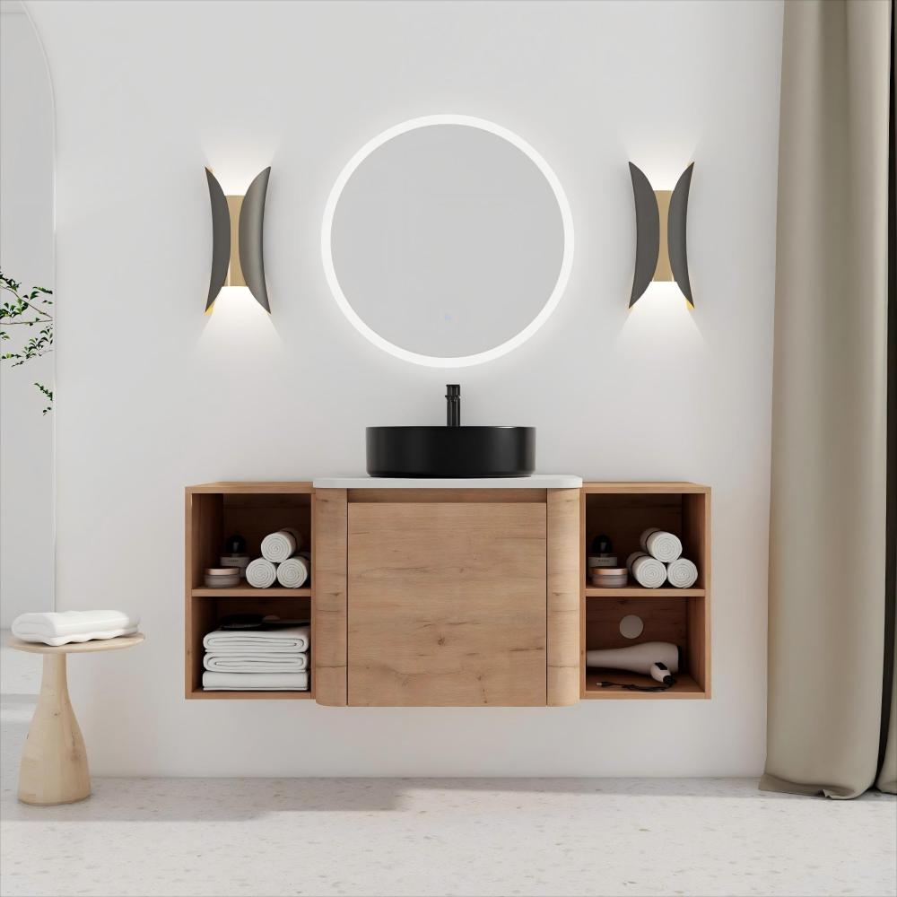 42'' Wall-Mounted Bathroom Vanity With Ceramic Art Sink, and 1-Storage Shelves, 2-Soft-Close Door, KD-Packing, Plywood
