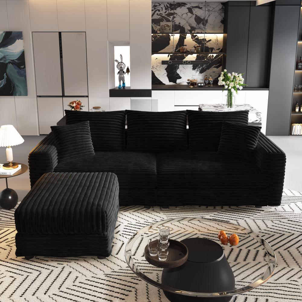 82.7 "Plush Corduroy 3-Seat Sofa,Modern Comfy Upholstered Sofa Cloud Couch,Deep Seat Couches with Soft Pillows and 1 Ottomans,Convertible Sofa Lounge Chair,Green(ETA:8.15)