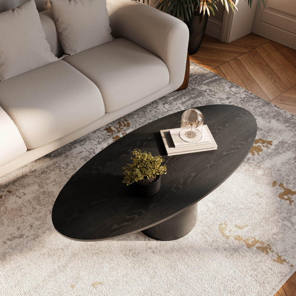 Modern Center Solid Wood Coffee Table Black Long Side Table 43" with Small Pedestal For Living Room & Any Small Space, Cafe Bedroom Office