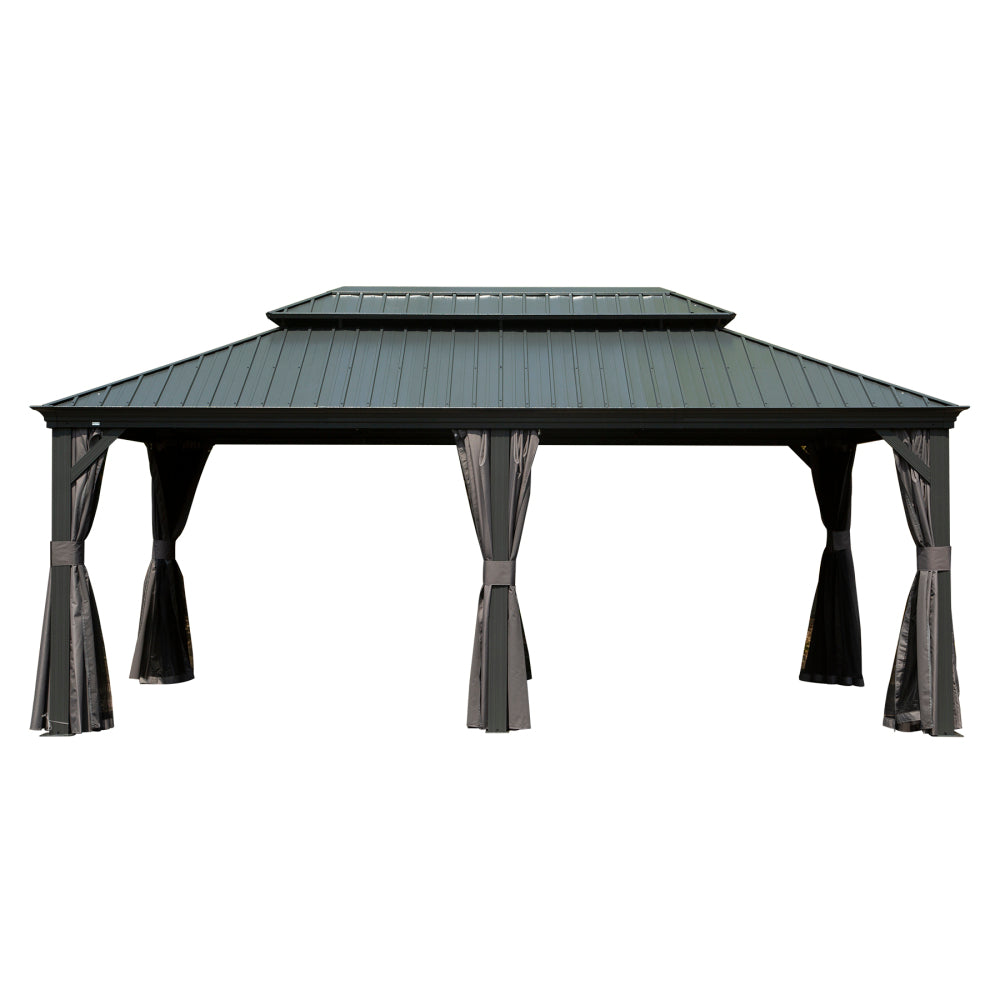 10' X 12' Hardtop Gazebo Outdoor Metal Gazebo with Galvanized Steel Double Roof Canopy, Aluminum Frame, Curtains and Netting for Patio, Deck, Garden, Grey