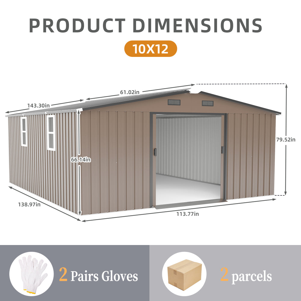 Campcraft 10*12ft 0.25mm color steel plate, surface protective film, Two daylight Windows, A practical and thoughtful gift,two colors can be freely selected storage sheds