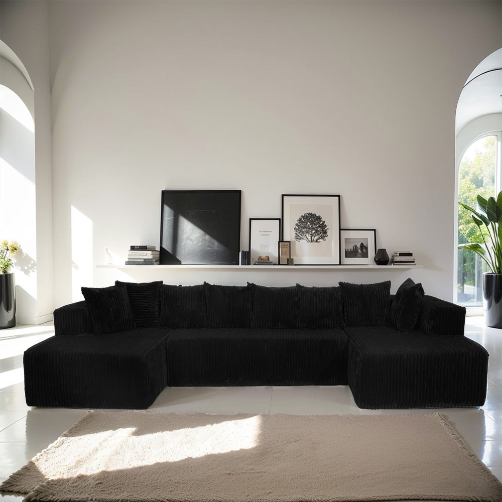 Modular U-Shaped Sectional Sofa,130-inch 4-Seater Chaise Lounge with Reversible Design, Striped Corduroy Fabric in Gray – Customizable Living Room or Bedroom Couch, Freely Configurable Layout.