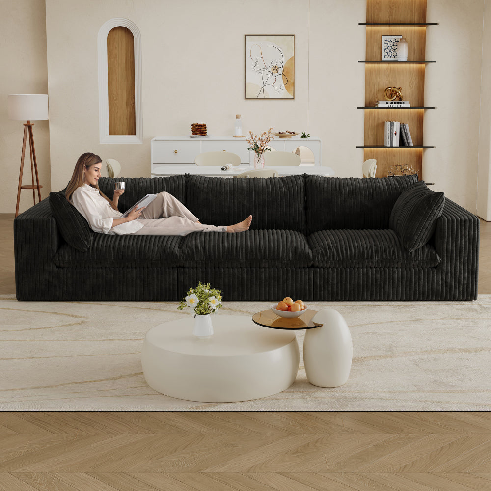 39.8" Cloud Sofa,Corduroy Fabric,Deep Seat Couches,Double-layer design,Removable Cushion,No Assembly, DIY Combination for Living room, Bedroom,Conference room ,Apartment,Black