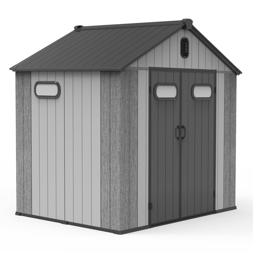 8x8FT Resin Outdoor Storage Shed with Lockable Door, Waterproof Outside Sheds with Windows & Vents, Heavy-Duty Plastic Tool Storage Shed for Patio Furniture, Lawn Mower, Bike