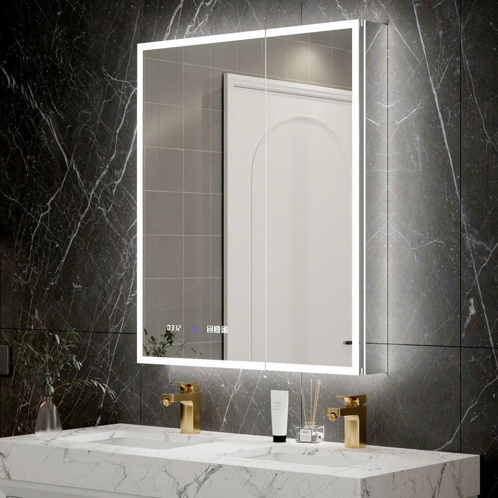 30*32 inch Smart LED Medicine Cabinet with GFCI Outlet & Blum Hinges,Front&Backlit ,Buil Built-in High-Power Outlet ,Stepless Dimming & Anti-Fog,Integrated Design,Multifunctional Bathroom Storage