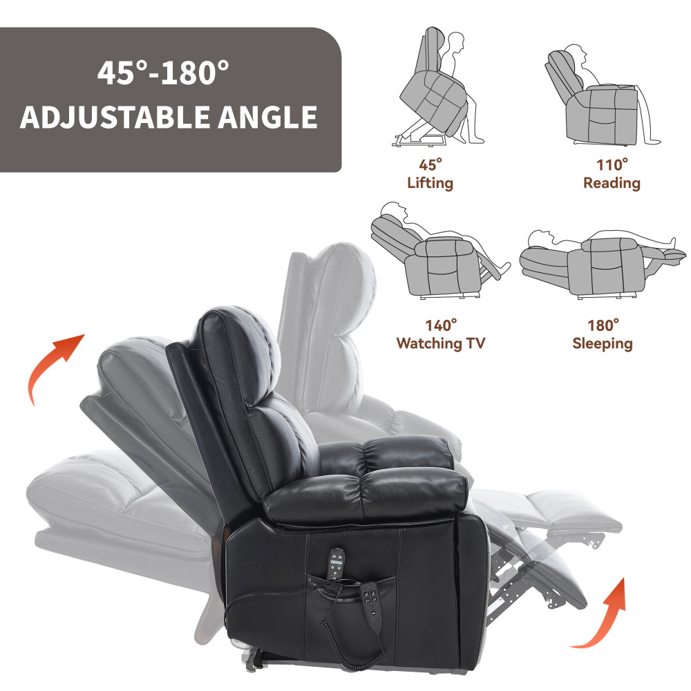 Black Leatheraire Heat Massage Dual Motor Infinite Position Up to 350 LBS Large Electric Power Lift Recliners with Hidden Cup Holders, Power-Remote, Medium-firm and Heavy Duty