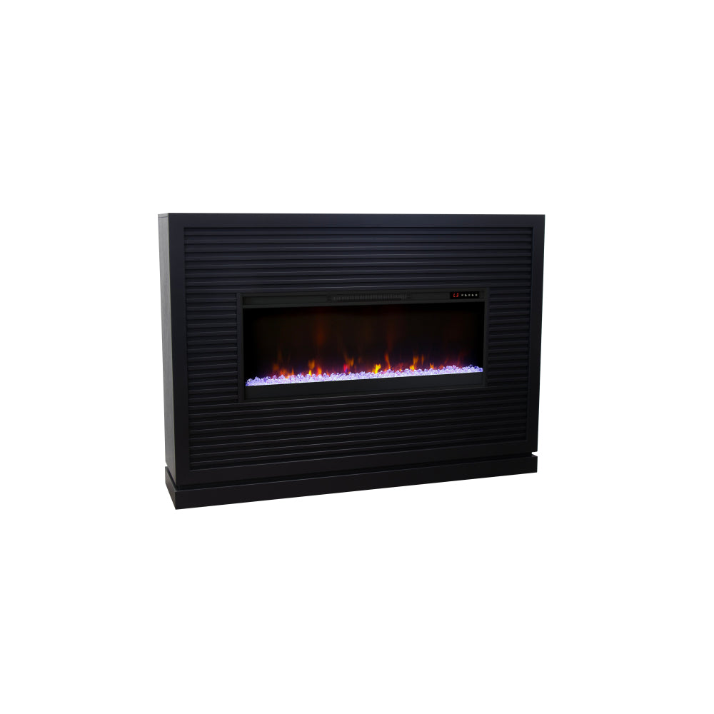Riviera 64 inch Fireplace Mantel, Minimal Assembly, Solid Wood, Black Finish