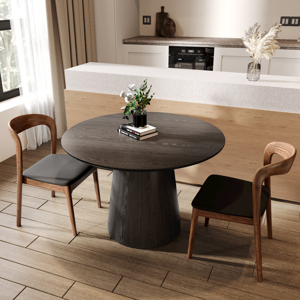 43" Round Black Wood Small Dining Table with Solid Wood Tabletop For 2-4 People