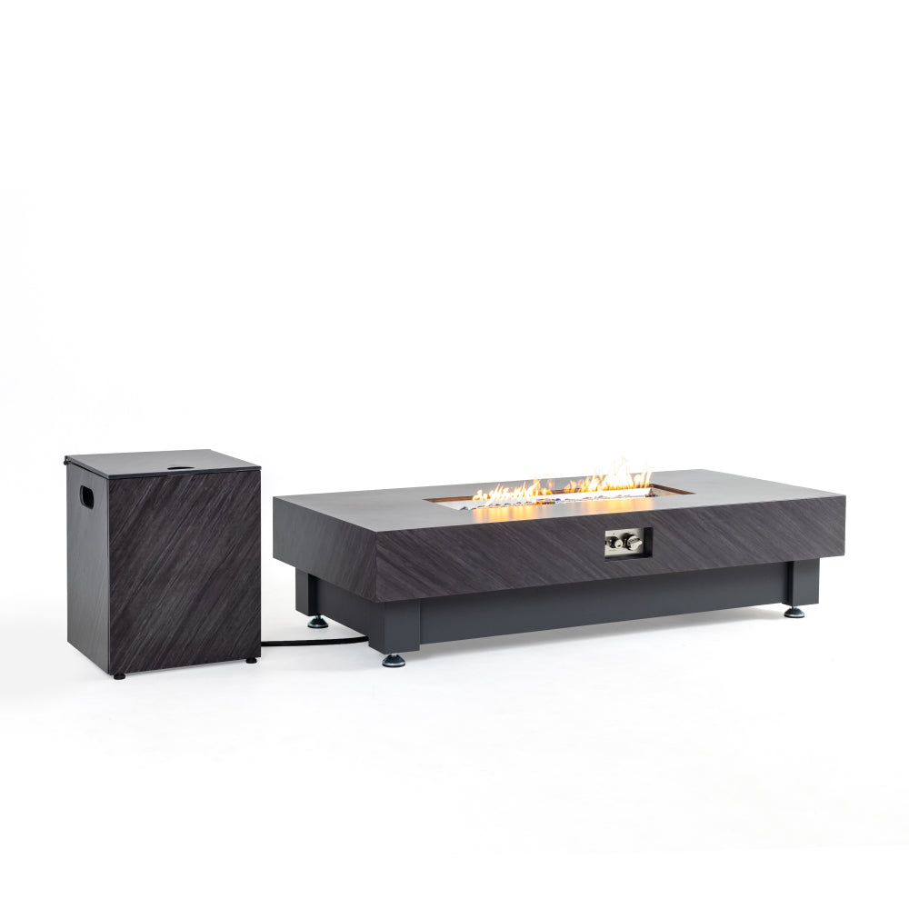 60-INCH FIRE PIT TABLE,Stone Outdoor Gas Fire Pit Table with Rain cover,Rectangular Heater for Patio, Backyard, Deck, Outdoor Modern Patio Fire() Pit