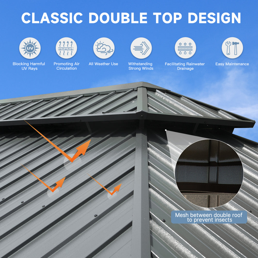 14' X 20' Hardtop Gazebo Outdoor Metal Gazebo Canopy with Galvanized Steel Double Roof, Aluminum Frame, Curtains and Netting for Patio, Deck, Garden, Grey