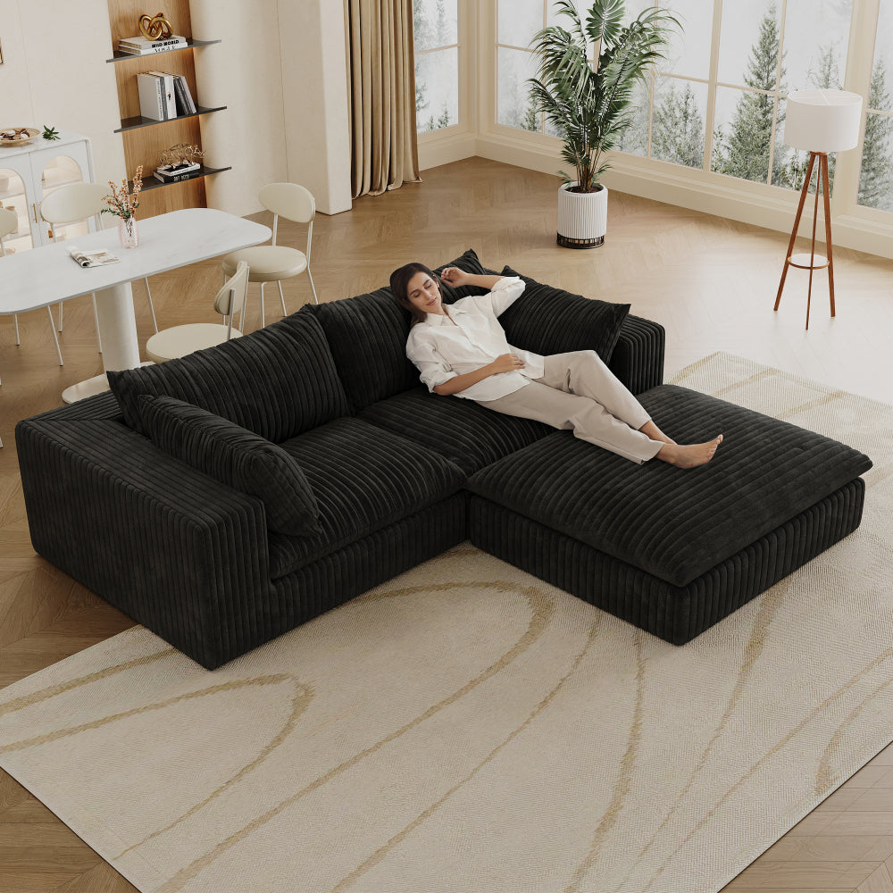 39.8" Cloud Sofa,Corduroy Fabric,Deep Seat Couches,Double-layer design,Removable Cushion,No Assembly, DIY Combination for Living room, Bedroom,Conference room ,Apartment,Black