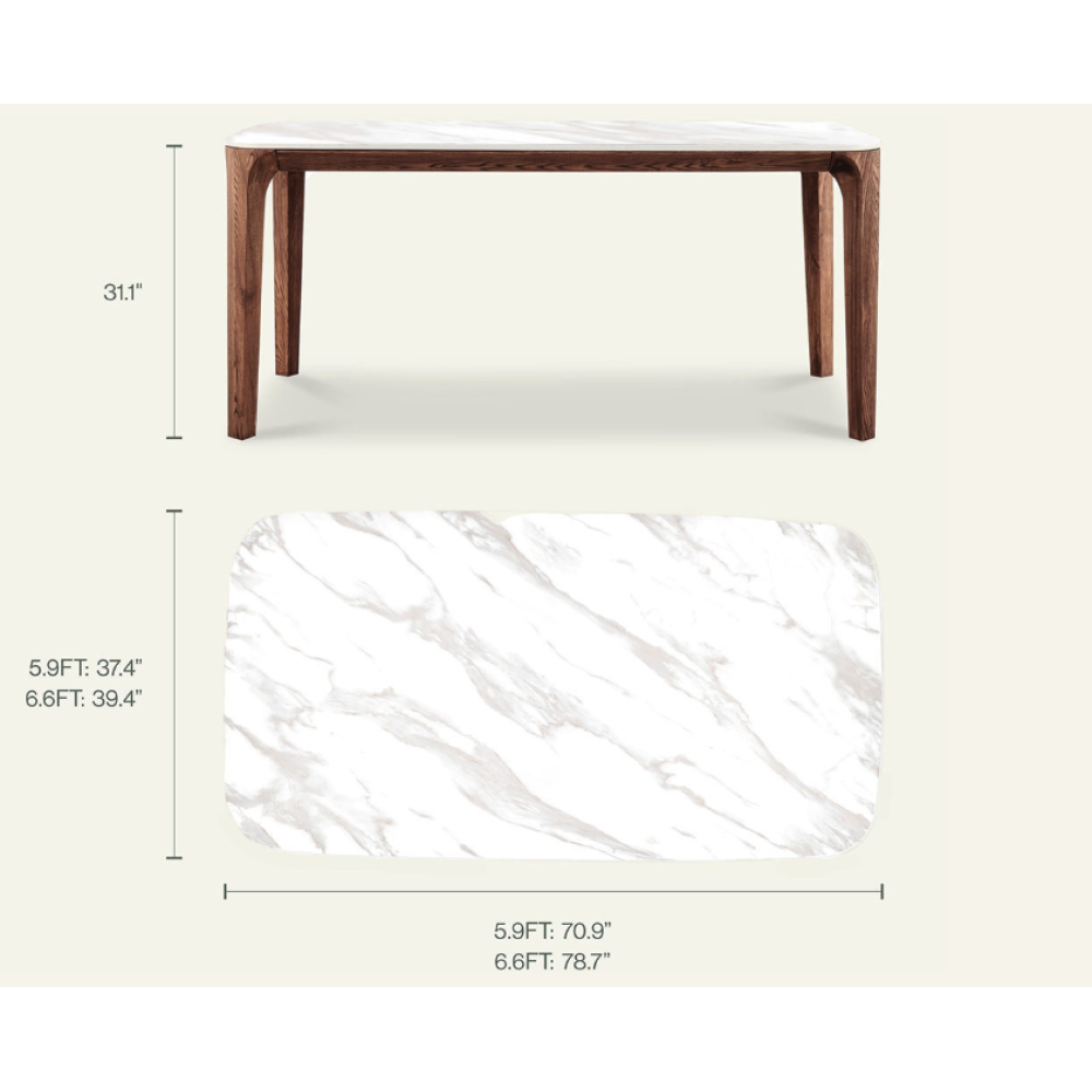 Myko Modern Rectangular Ceramic Dining Table / 5.9ft - Calacatta Ceramic