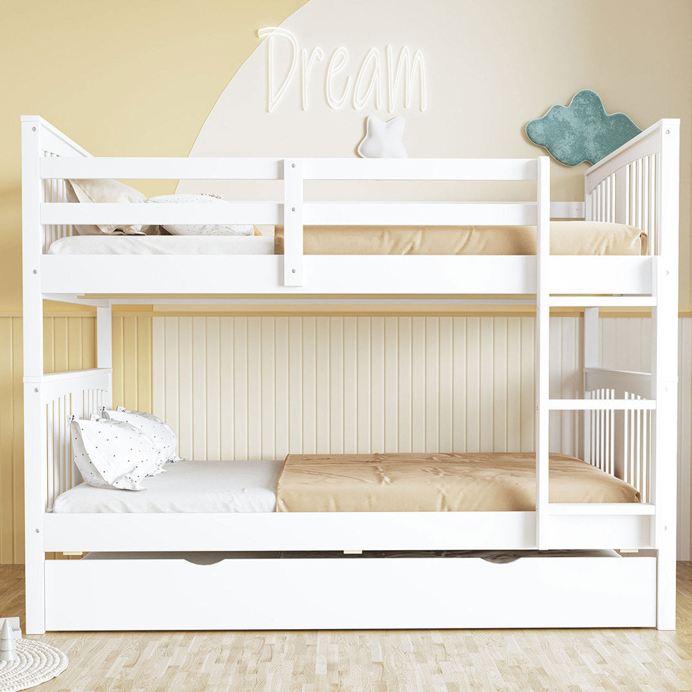 Full over Full Bunk Bed with Twin Size Trundle and Ladder-Gray(Old SKU: LT000204AAE)