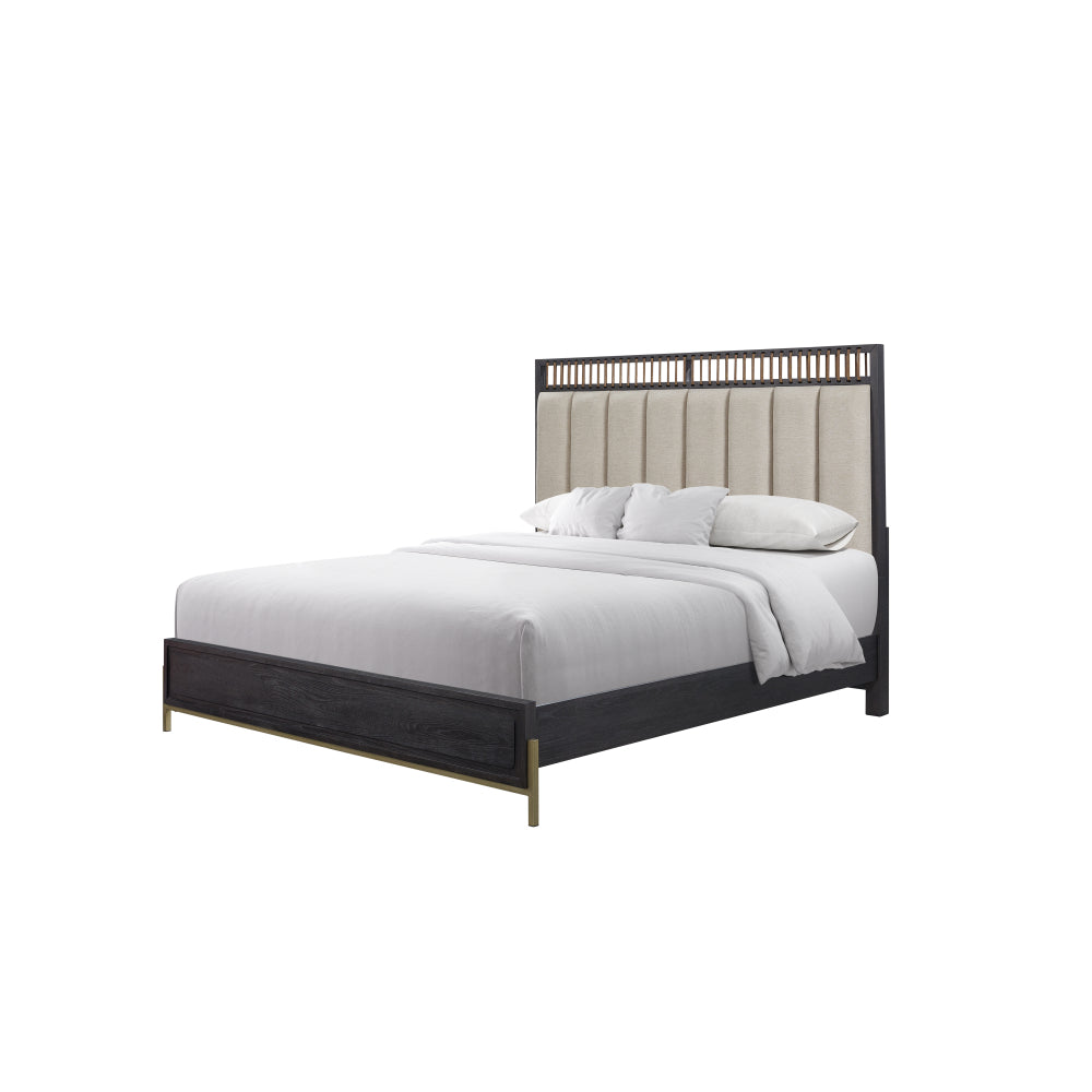 Queen Upholstered & Strap Panel Bed - Peppercorn