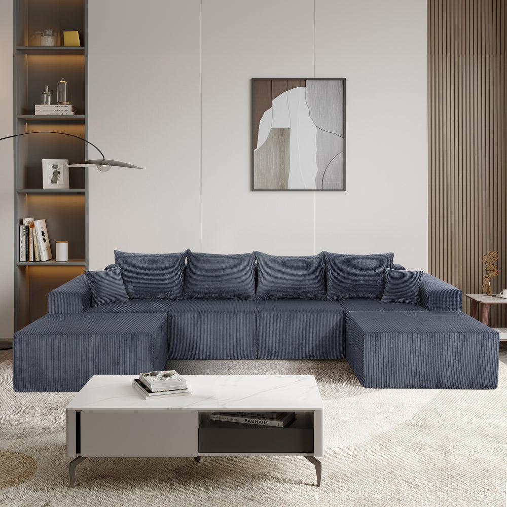 6-Piece Modular U-Shaped Sectional Sofa in Gray, Convertible Oversized Couch with Chaise Lounge, No Assembly Needed, Soft Corduroy Upholstery, Modern Family Living Room Furniture