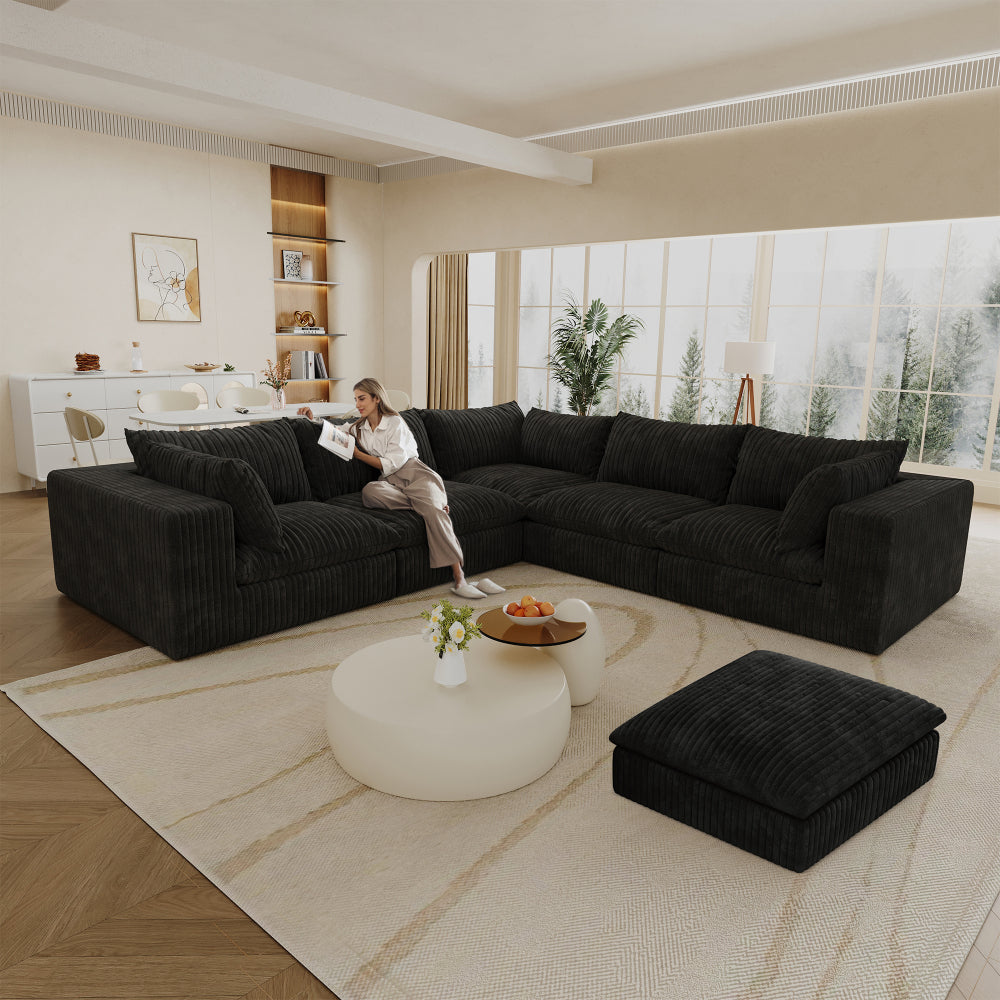 39.8" Cloud Sofa,Corduroy Fabric,Deep Seat Couches,Double-layer design,Removable Cushion,No Assembly, DIY Combination for Living room, Bedroom,Conference room ,Apartment,Black
