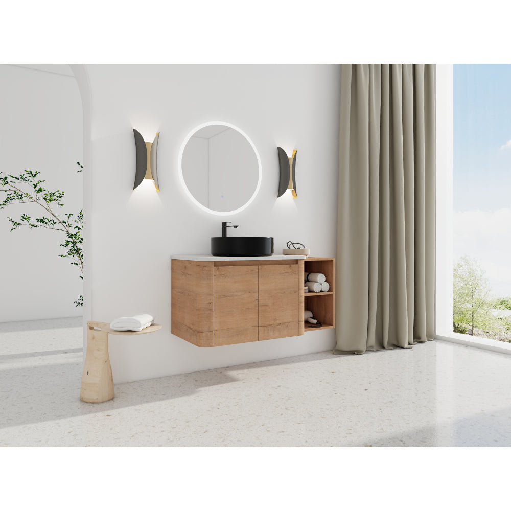 42'' Wall-Mounted Bathroom Vanity With Ceramic Art Sink, and 1-Storage Shelves, 2-Soft-Close Door, KD-Packing, Plywood