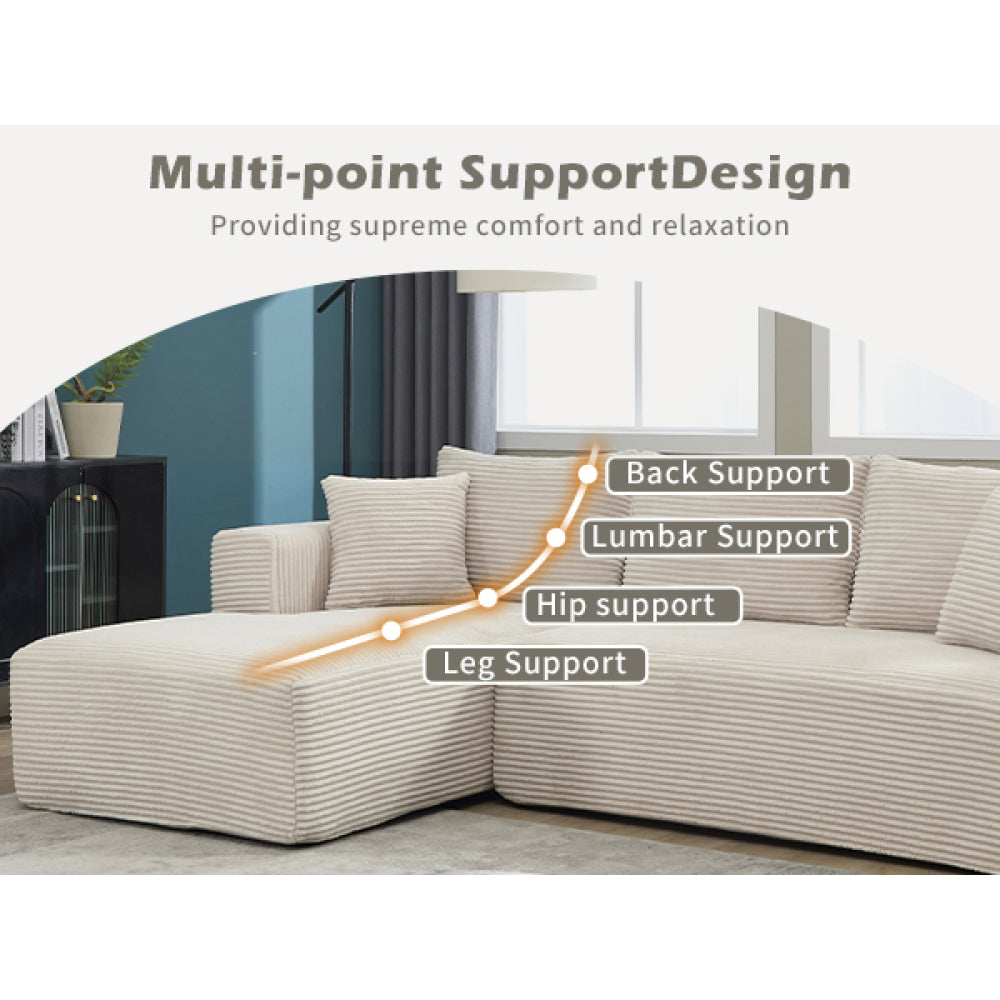 Modular Sectional Sofa Couches L-Shape Couch 3 Seat Modular Sofa Memory Foam Sectional Couches for Living Room, Cloud Couch with Oversized Chaise (Beige, Stripe (Left Facing Chaise))