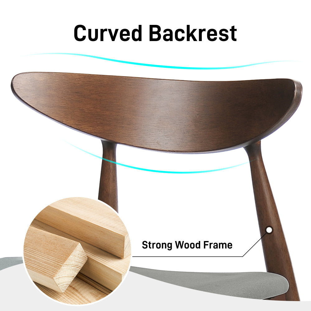 5-Piece Dining Table Set, 1 Table 4 Chairs, Rubberwood Frame, Ergonomic Backrest, Soft Cushioned Chairs, Walnut + Light Gray