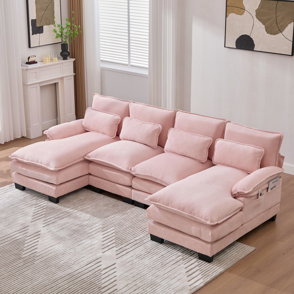 UNITED WE WIN U Shaped Cloud Couch, 110" Chenille Comfy 4 Seat Sectional Couches for Living Room, Modular Sofa Sleeper with Double Chaise & Memory Foam for Apartment