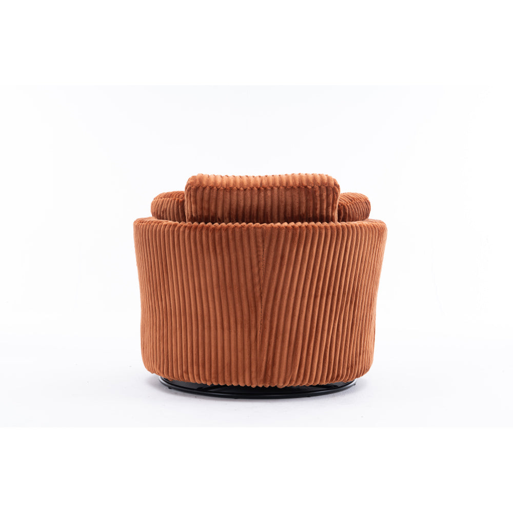 Oversized 360 Degreed Swivel Accent Chair Modern Soft Plush Corduroy Round Barrel Chair for Living Room Bedroom with Pillows, Orange