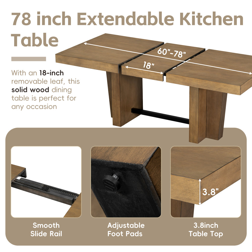 TOPMAX Farmhouse 78.1inch Extendable Wood Dining Table Set for 6, Kitchen Table Set with Bench and 4 Upholstered Chairs,3.8inch Thick Tabletop and Trestle Legs for Kitchen, Dining Room, Gray