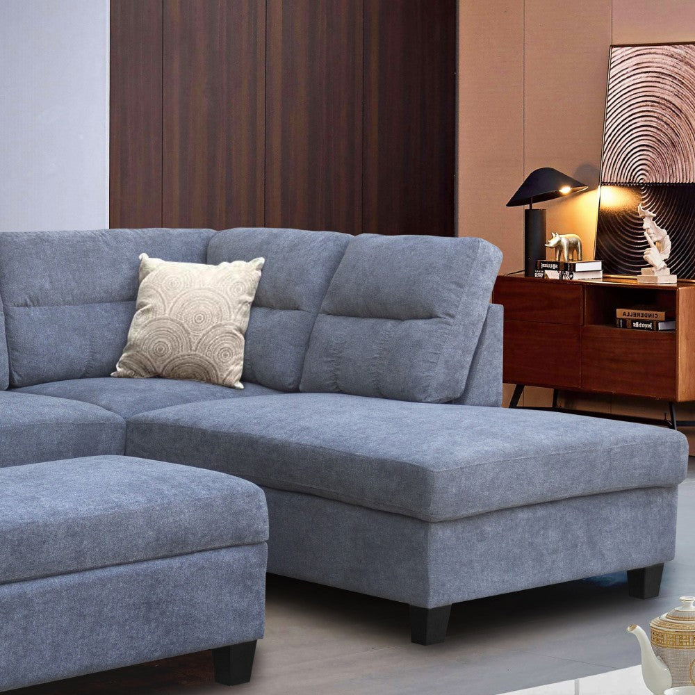 Diego 100"W Gray Fabric Sectional Sofa with Right Facing Chaise, Storage Ottoman, and 2 Accent Pillows