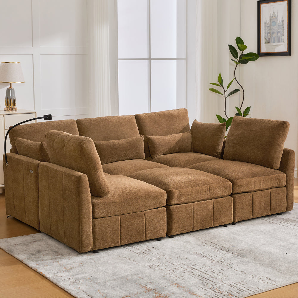 Modern Sectional Sofa Modular Sofa 85.4" U-shaped Sofa Couch Sofa Bed L-shaped Sofa with a Movable Ottoman and Two USB Ports and a Phone Holder for Living Room, Black