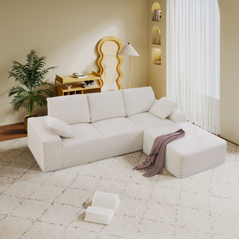 103.5" Cloud Sectional Couch with L-Shape Chaise,Modern Modular Sofa with Deep Seat, Upholstered Couches for Living Room Bedroom,No Assembly Required, Off white (Plush Corduroy Fabric)