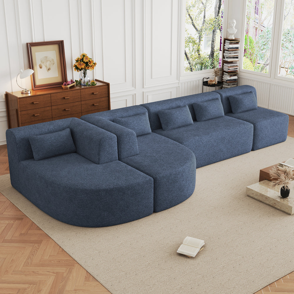 144" Upholstered Sofa Free-combined Sofa Couch with Two Chaise Lounge and Five Back Pillows for Living Room, Pink