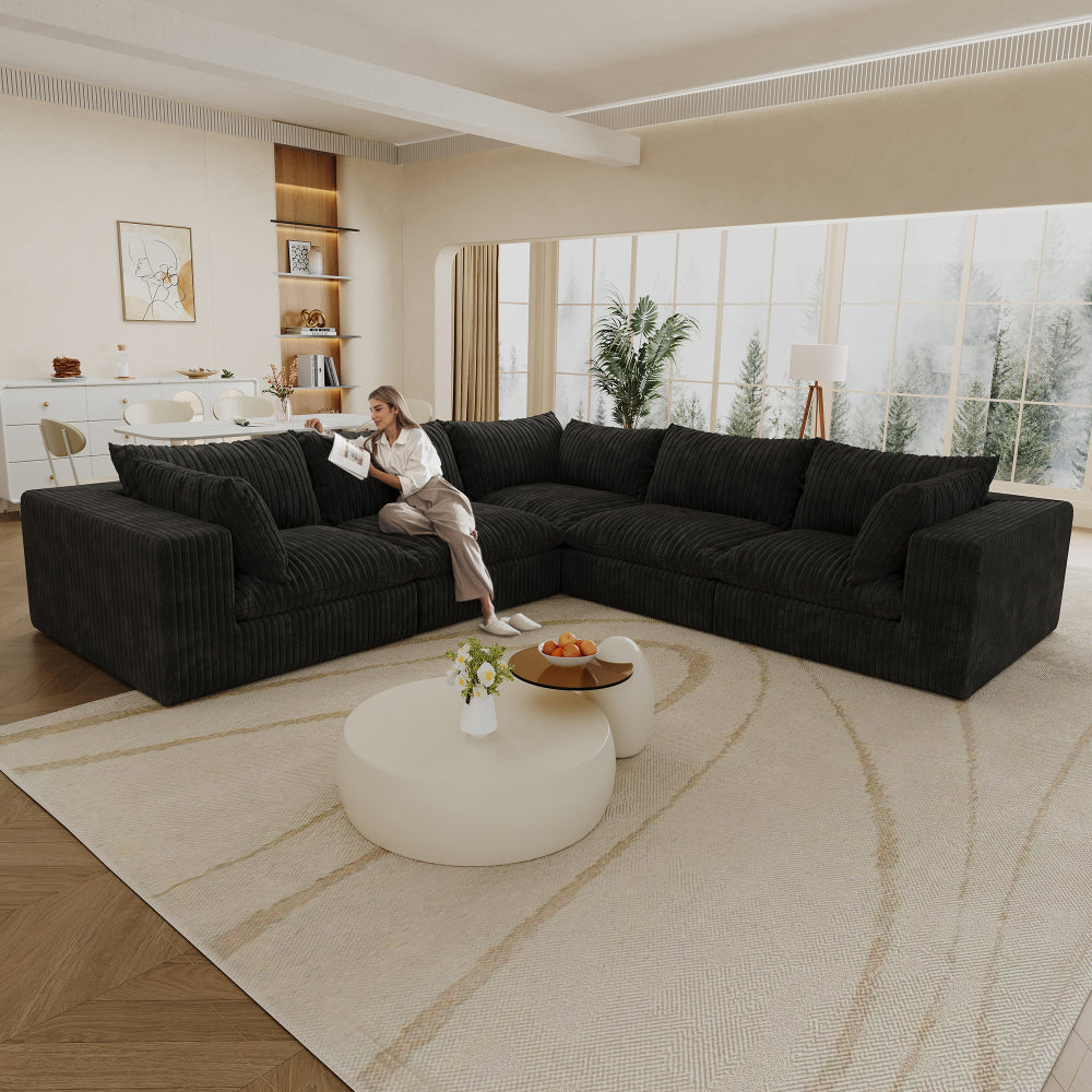 39.8" Cloud Sofa,Corduroy Fabric,Deep Seat Couches,Double-layer design,Removable Cushion,No Assembly, DIY Combination for Living room, Bedroom,Conference room ,Apartment,Black