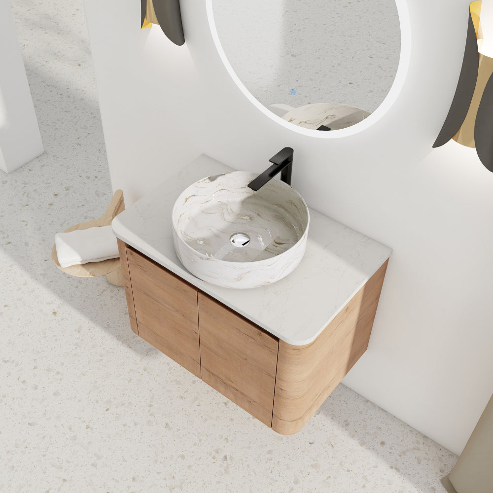 42'' Wall-Mounted Bathroom Vanity With Ceramic Art Sink, and 1-Storage Shelves, 2-Soft-Close Door, KD-Packing, Plywood