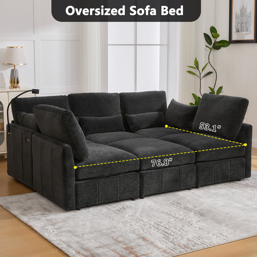 Modern Sectional Sofa Modular Sofa 85.4" U-shaped Sofa Couch Sofa Bed L-shaped Sofa with a Movable Ottoman and Two USB Ports and a Phone Holder for Living Room, Black