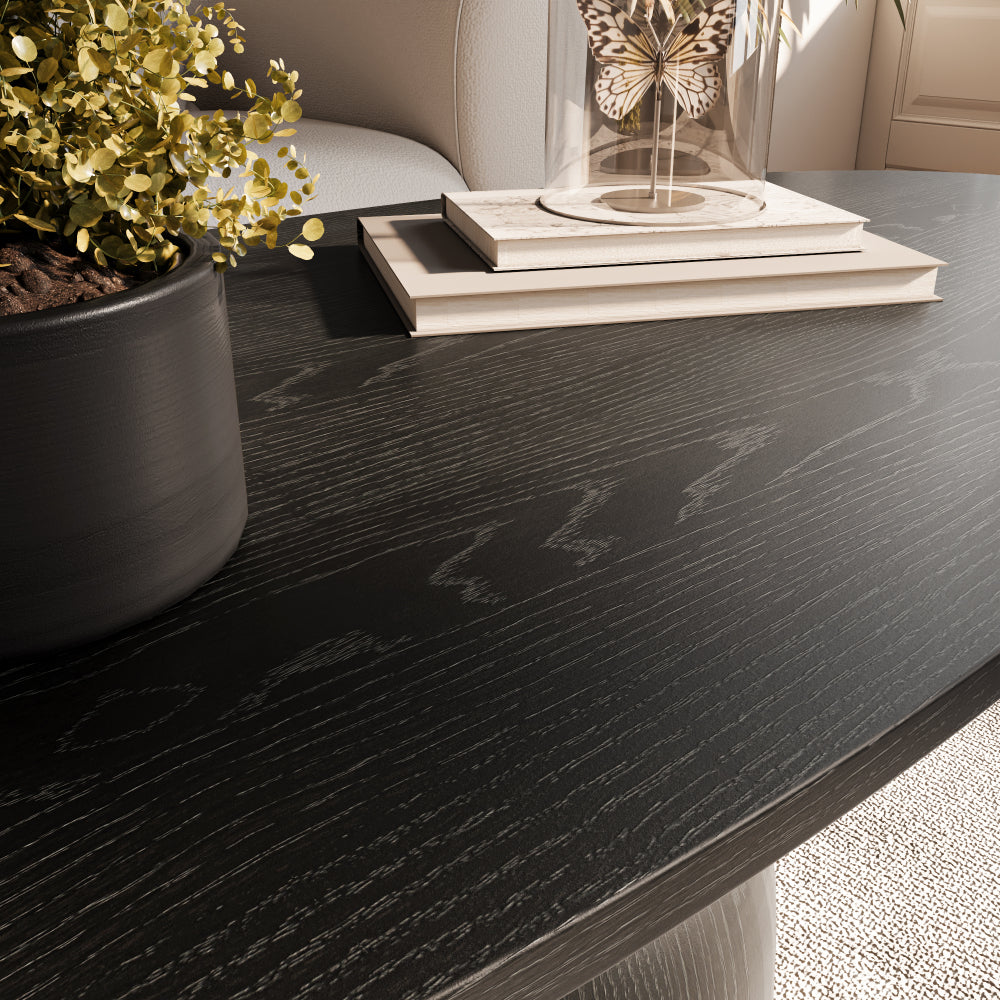 Modern Center Solid Wood Coffee Table Black Long Side Table 43" with Small Pedestal For Living Room & Any Small Space, Cafe Bedroom Office