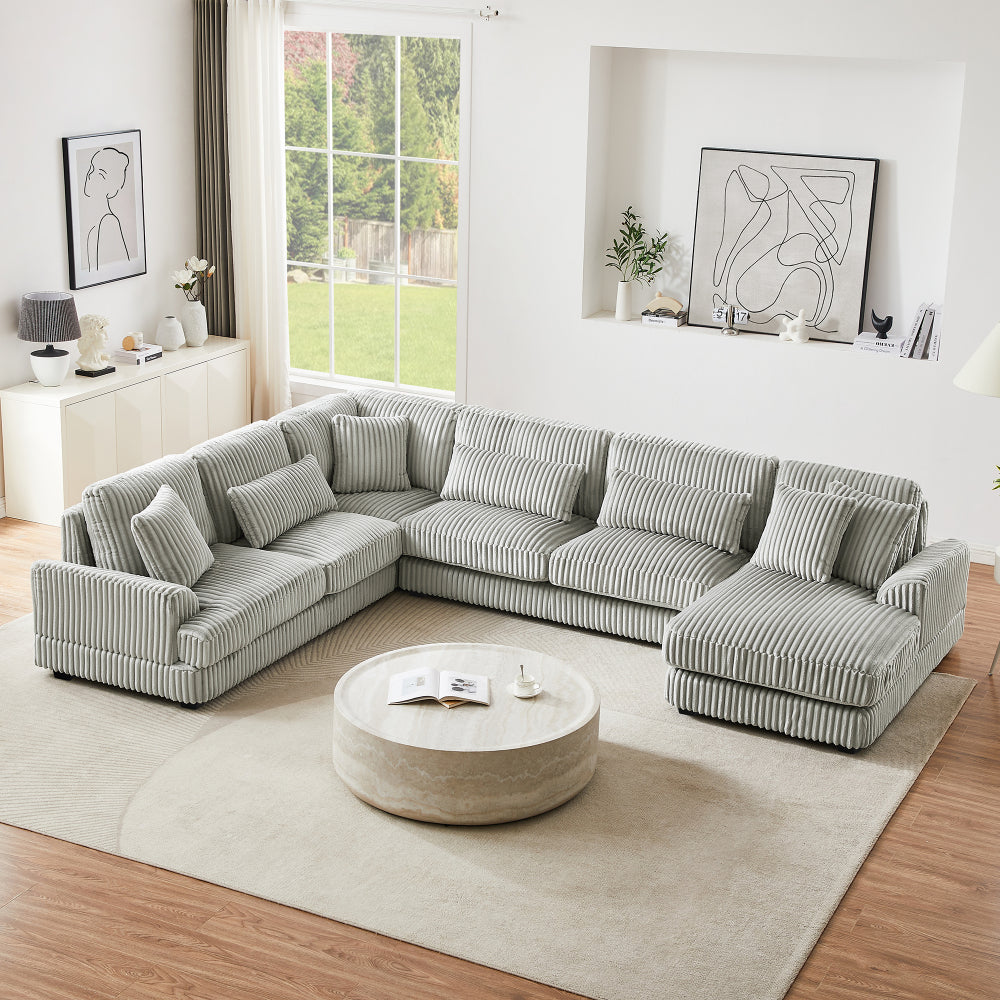 129" Oversized Sectional Sofa U-shaped Sofa Couch Modern Sofa Upholstered in Soft Corduroy with a Chaise Lounge for Living Room, Dark Gray