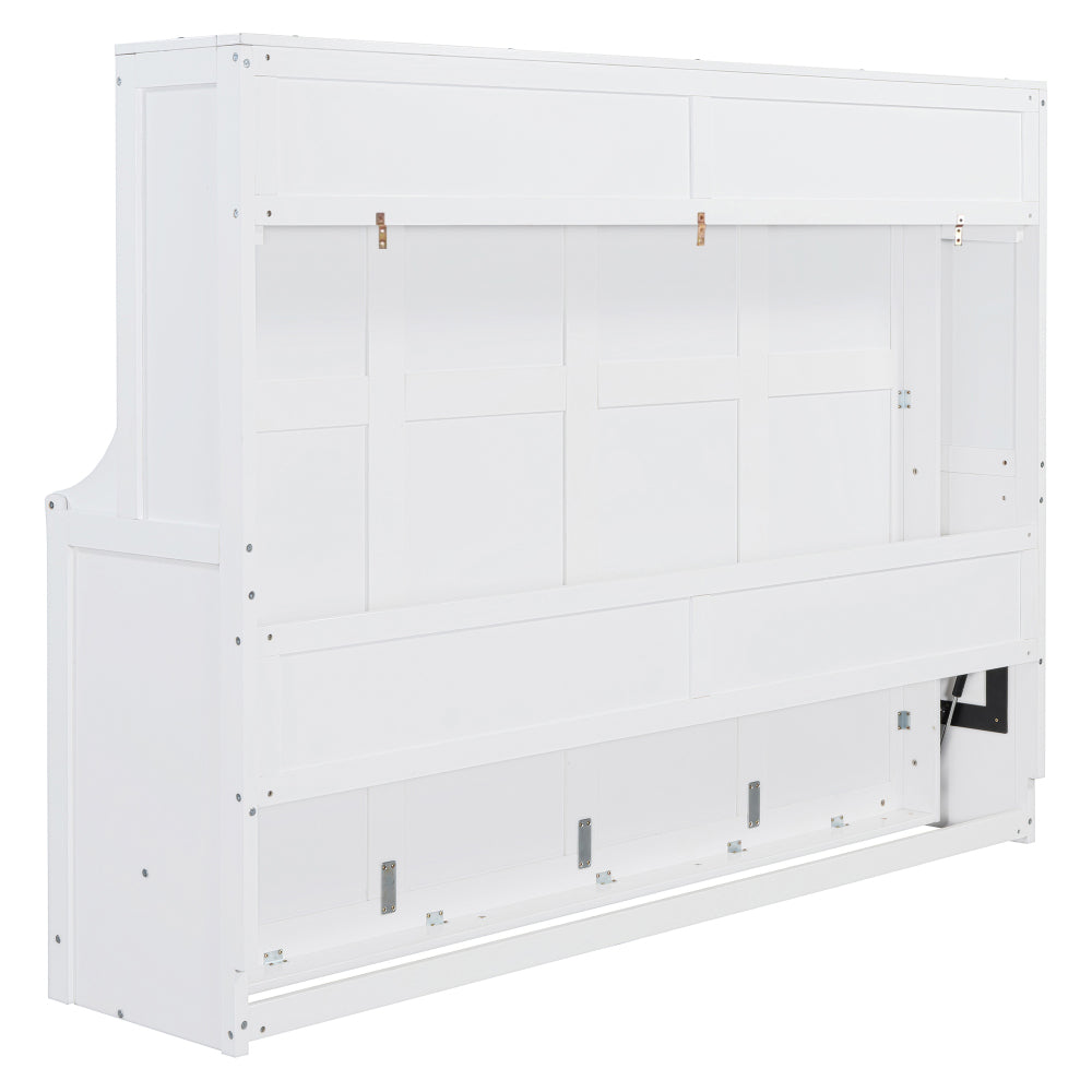 Queen Size Murphy Bed with Hydraulic Lift & Desk Design, White(OLD SKU: N820S00033K)