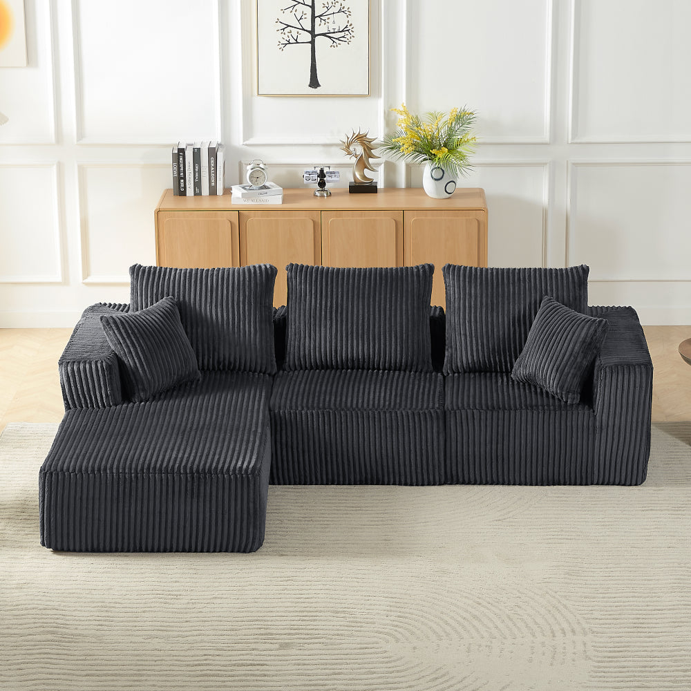 Modular Sectional Sofa, Modern Corduroy Cloud Couch with Deep Seat, Upholstered 4-Seater Sofa for Living Room, No Assembly Required