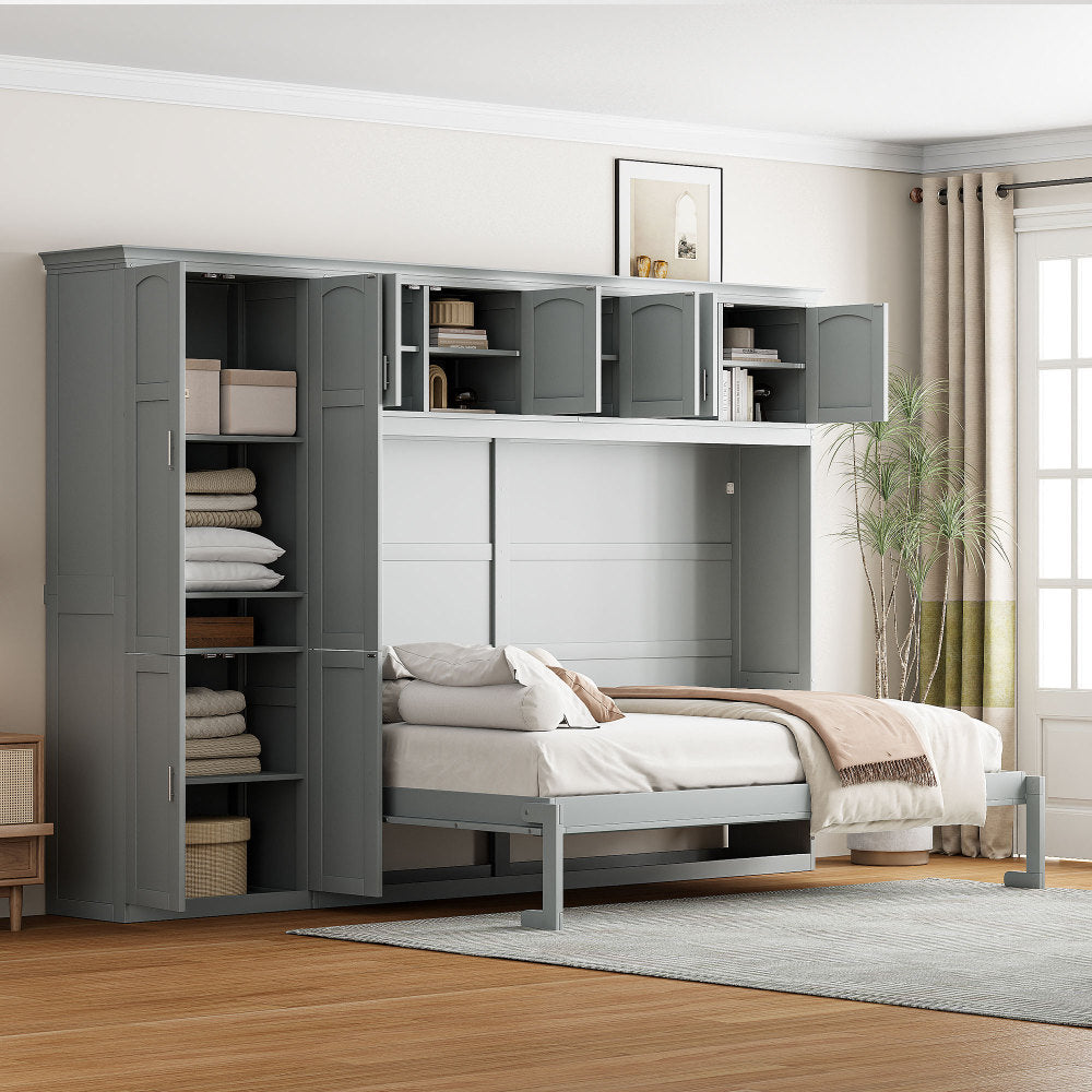 Twin Size Murphy Bed Wall Bed with Closet , Drawers & Desk-White
