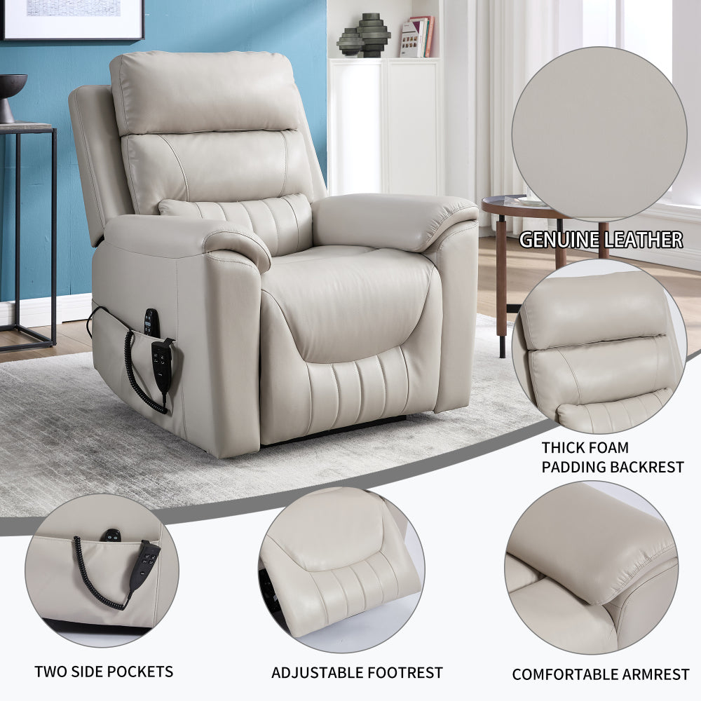 Dual Motor Infinite Position Up to 350 LBS Leatherair Power Lift Recliner Chair, Heavy Duty Motion Mechanism with 8-Point Vibration Massage and Lumbar Heating,Grey