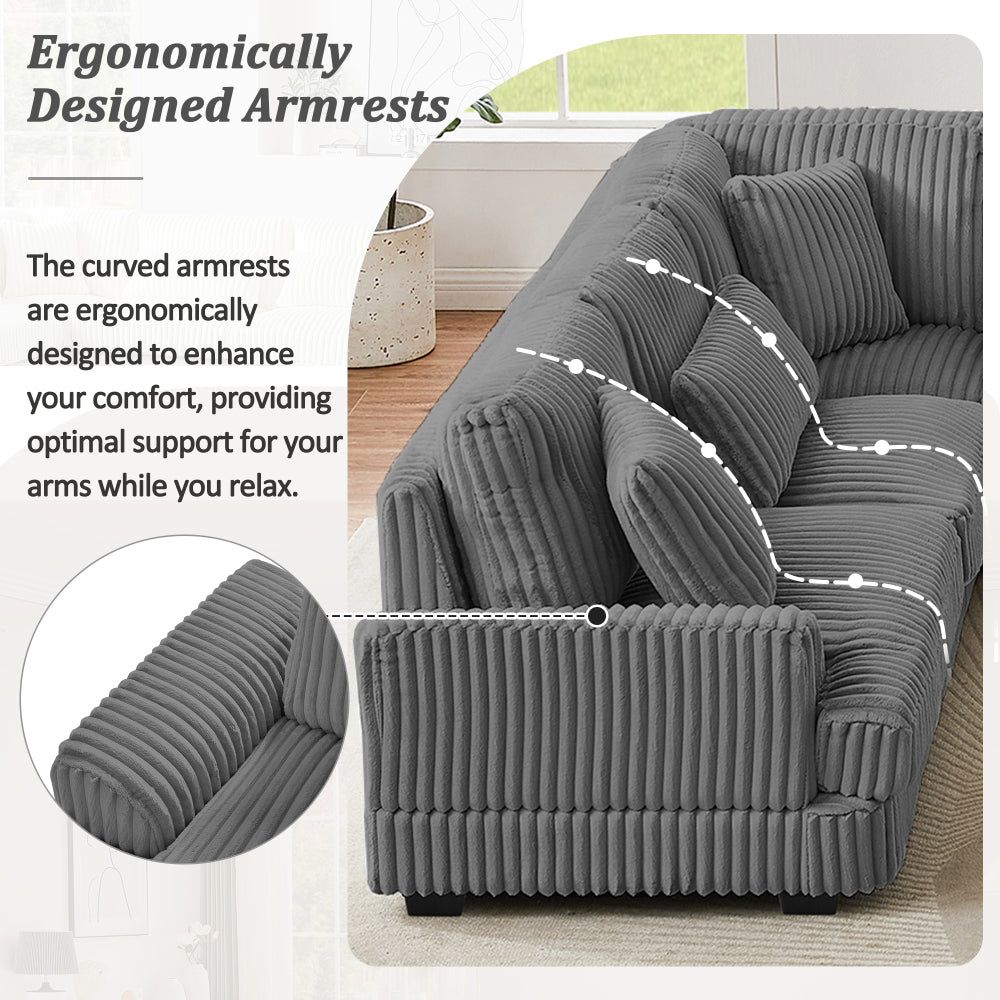 129" Oversized Sectional Sofa U-shaped Sofa Couch Modern Sofa Upholstered in Soft Corduroy with a Chaise Lounge for Living Room, Dark Gray