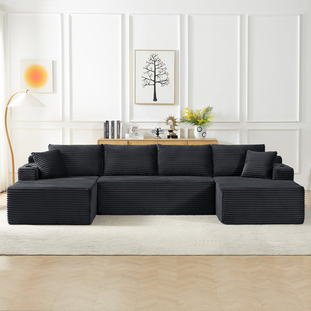 Compressible U-Shaped Sectional Sofa Set,Minimalist Style Modular Sectional Sofa, Corduroy Fabric Cloud Couch for Living Room