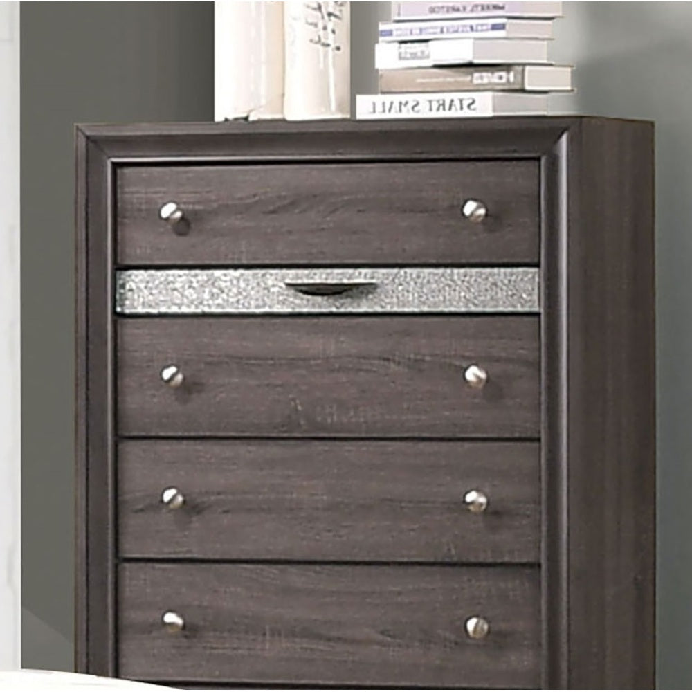 Gray Finish Contemporary Style 1pc Chest Hidden Jewelry Drawer English Dovetail Drawers Silver Knobs Bedroom Furniture