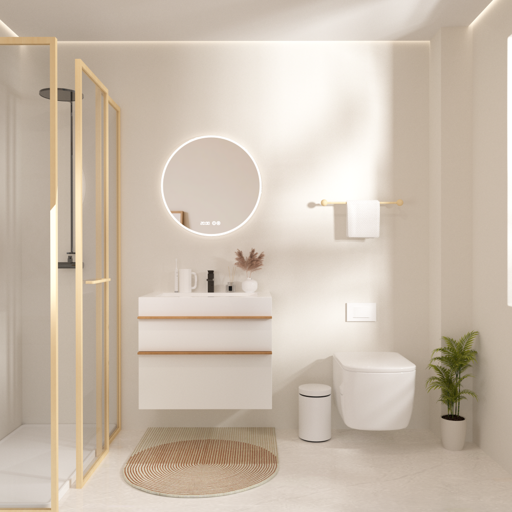 VELA 36 Inch White Wall Mounted Bathroom Vanity with Integrated Acrylic Sink, 2 Soft-Close Drawers, Pre-Assembled,Modern Floating Cabinet