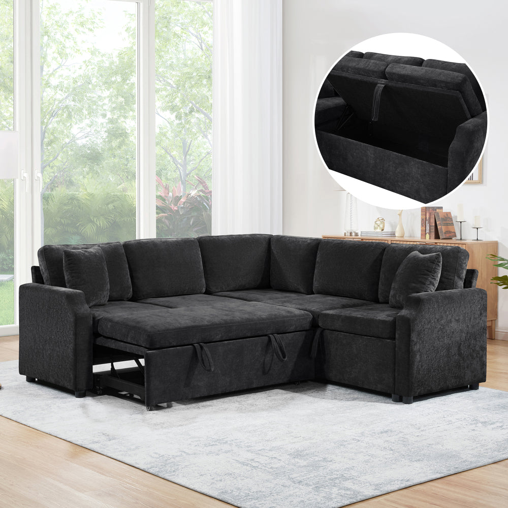 Sectional Sofa Bed L-shaped Sectional 81.9" Upholstered L-shaped Sofa with a Sofa Sleeper and a Hidden Storage Compartment for Living Room, Gray