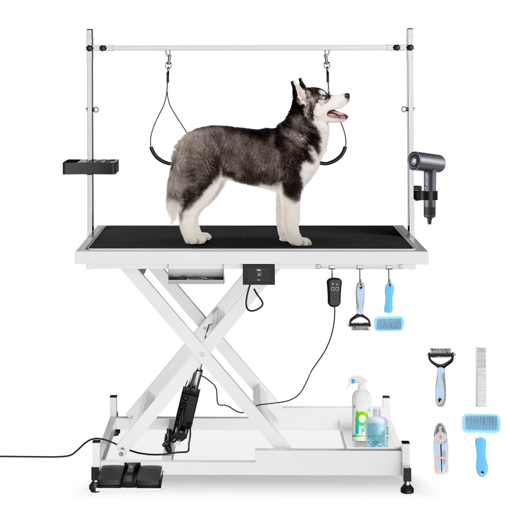 Update electric pet grooming table, 110V/220V professional groomer recommend super Deluxe electric pet grooming table, height adjust from 8 up to 36inch BLACK COLOR