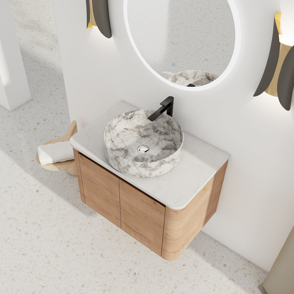 42'' Wall-Mounted Bathroom Vanity With Ceramic Art Sink, and 1-Storage Shelves, 2-Soft-Close Door, KD-Packing, Plywood
