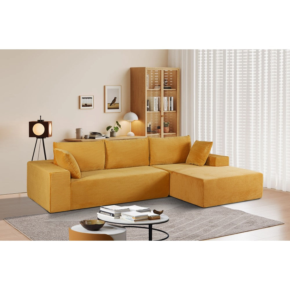 CozyForm Convertible Sectional Sofa in Soft Corduroy, Modern Comfy Couch with Full Foam Cushioning, Cozy Sleeper Sectional for Living Room, Bedroom, No Assembly Required, Ivory - Right Facing