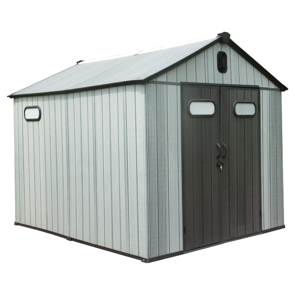 8x8FT Resin Outdoor Storage Shed with Lockable Door, Waterproof Outside Sheds with Windows & Vents, Heavy-Duty Plastic Tool Storage Shed for Patio Furniture, Lawn Mower, Bike