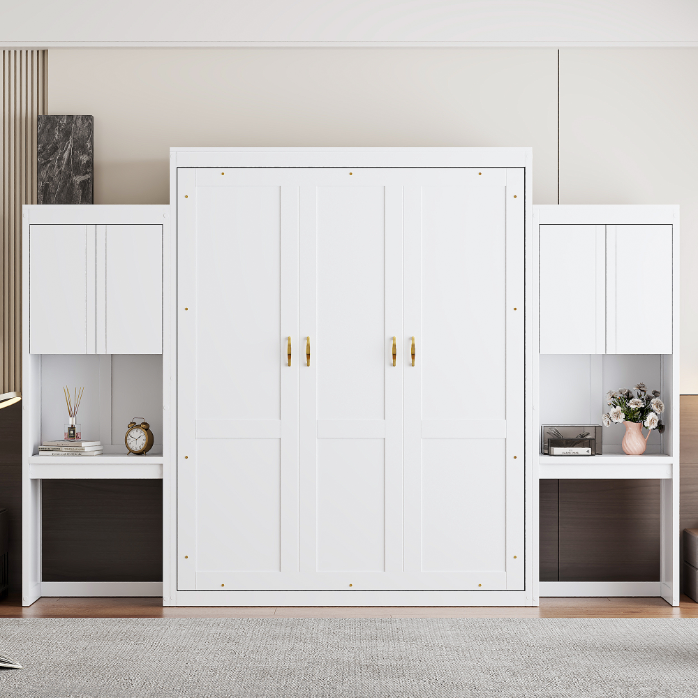 Queen Size Murphy Bed with Hydraulic Lift & Desk Design, White(OLD SKU: N820S00033K)