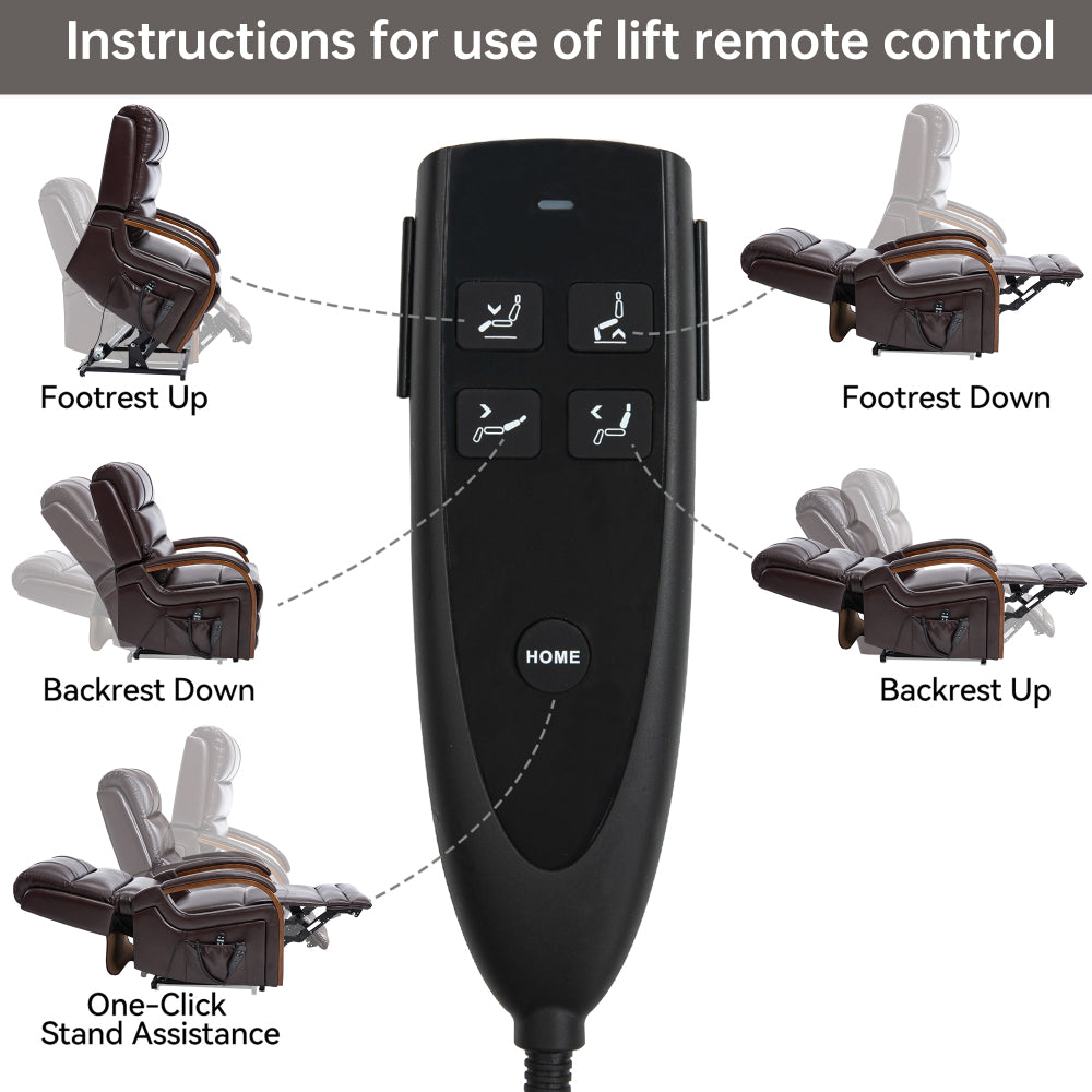 Power Brown Leatheraire Lift Recliner Chair Dual Motor Infinite Position Up to 350 LBS with Solid Wood Armrests, Heat Massage and Heavy Duty Motion Mechanism